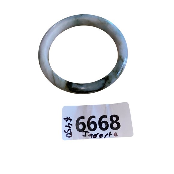 Jadeite Stone Bangle Bracelet White & Green Grade A - Picture 6 of 6